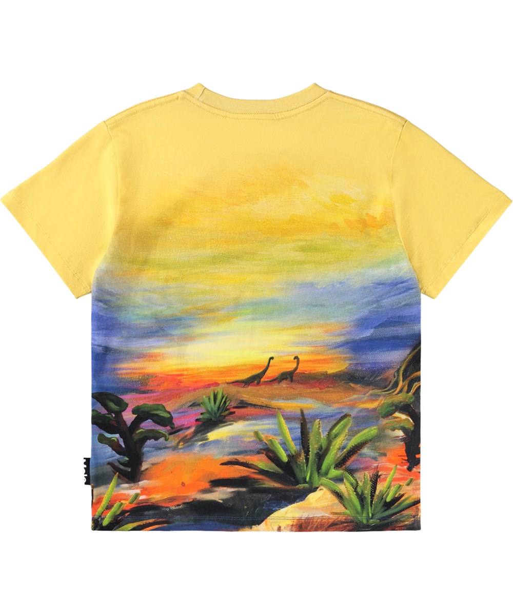 Riley - Dino Art - Gul t-shirt i økologisk bomuld til børn