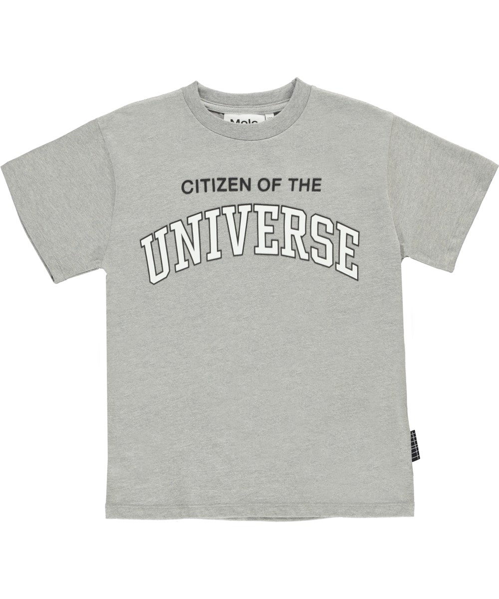 Riley - Grey Melange - Økologisk grå t-shirt med tekst print