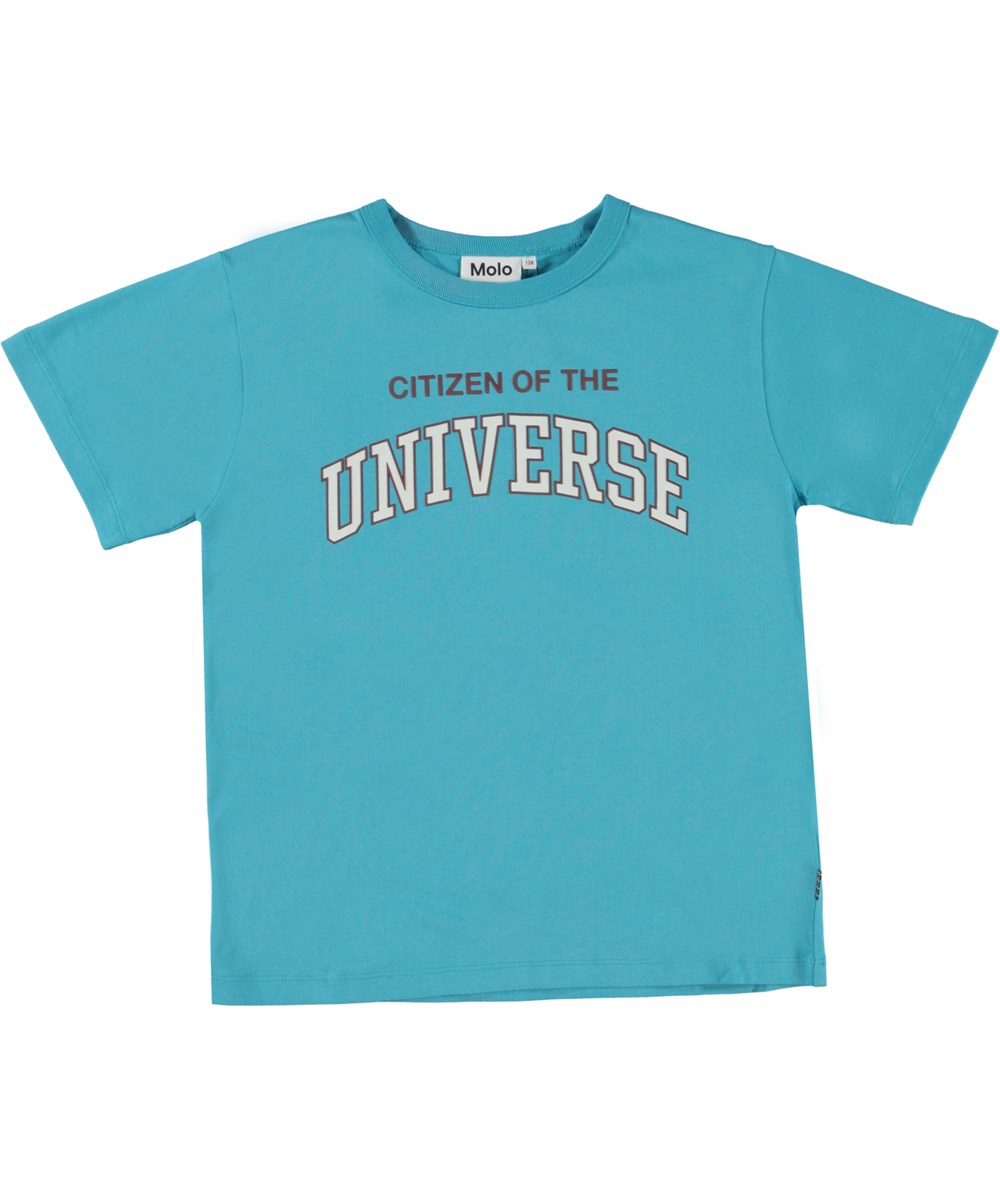 Riley - Horizon - Blå økologisk t-shirt med tekst-print