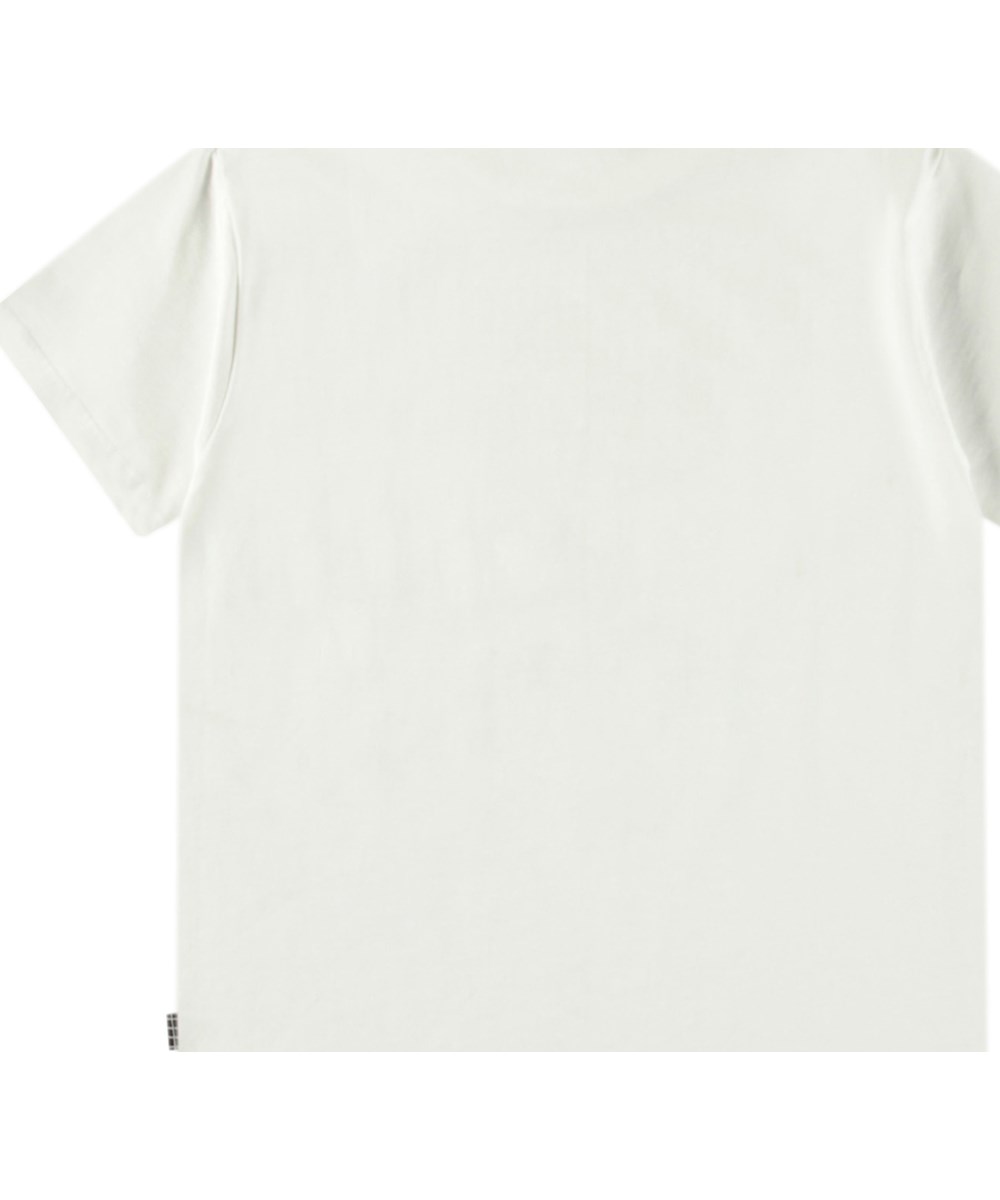 Riley - On A Wave Col - Hvid t-shirt med print til børn i blødt økologisk bomuld med korte ærmer og ribkant i halsen.