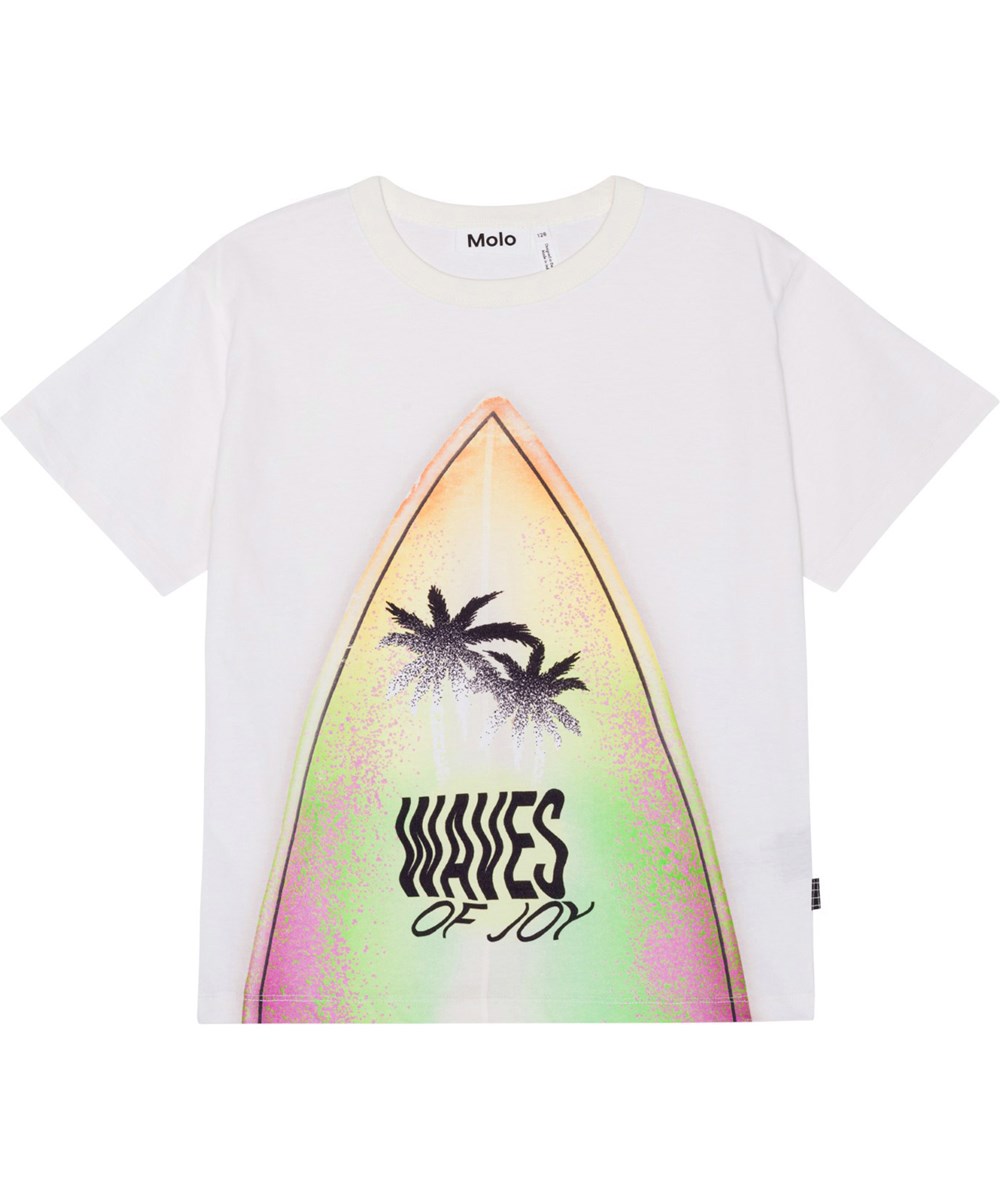 Riley - Surfboard - Hvid økologisk t-shirt med surfboardprint