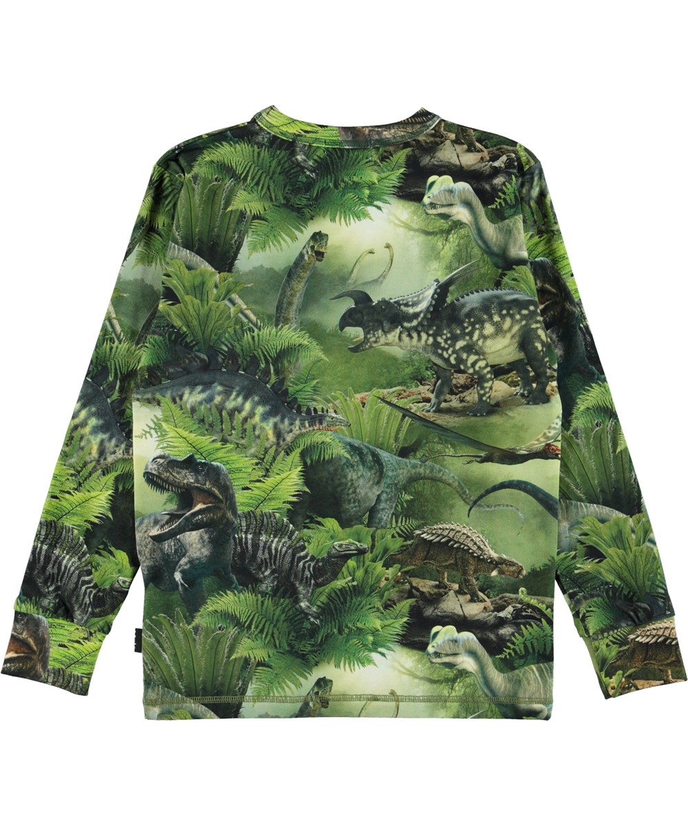 Rill - Dinos - Økologisk grøn bluse med dinosauer print