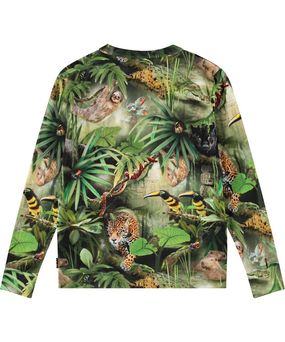 Rill - Jungle Animals - Langærmet bluse med jungleprint til børn i blødt økologisk bomuld med ribkant i hals og ærmer.