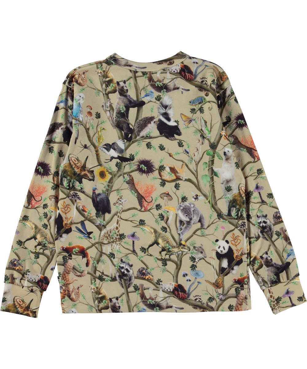 Rill - Living Together - Beige økologisk langærmet t-shirt med allover dyreprint