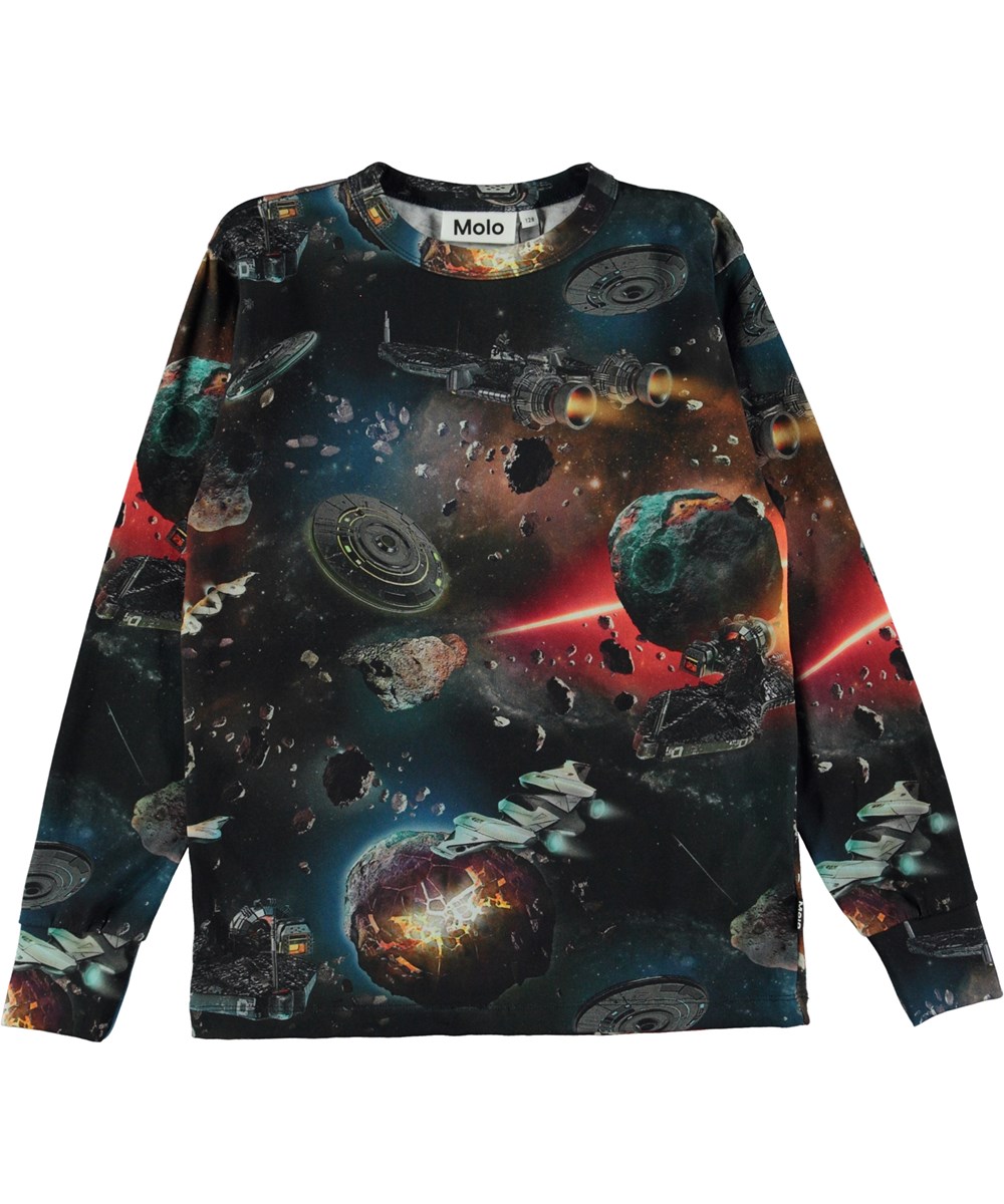 Rill - Space Fantasy - Sort økologisk langærmet t-shirt i allover retro spaceprint