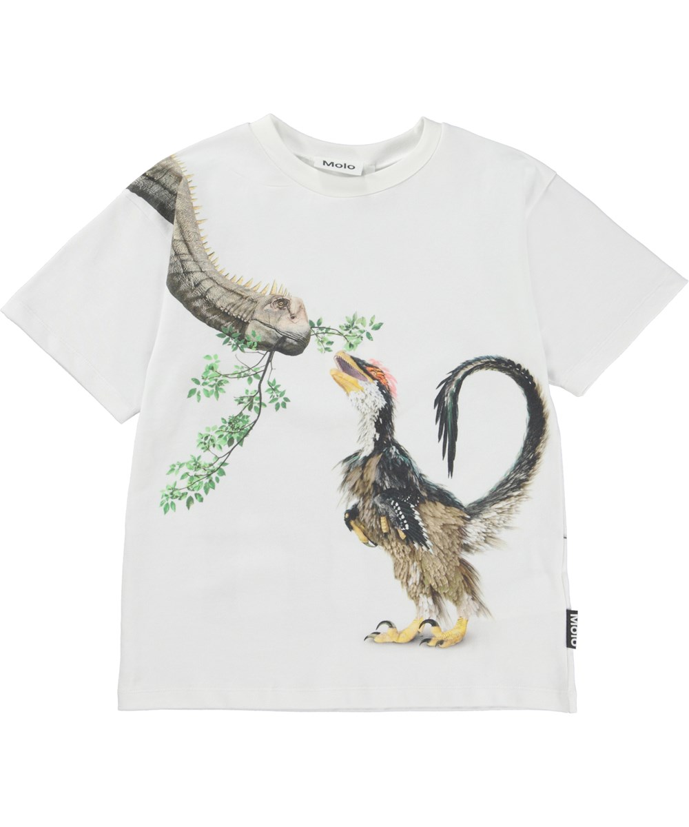 Rillo - Dino Meeting - Hvid økologisk t-shirt med dinosaur print