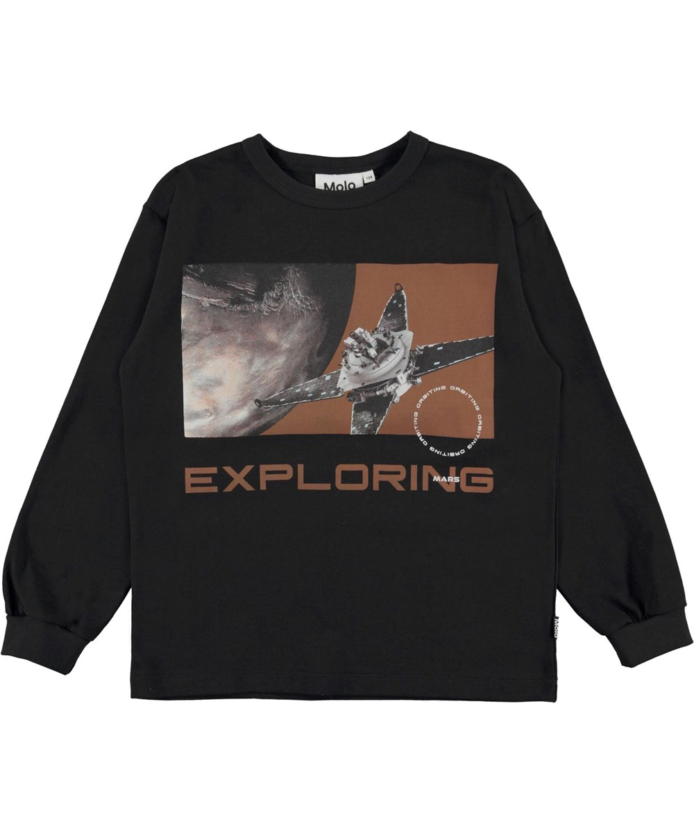 Rin - Mars Graphic - Økologisk sort bluse med exploring print