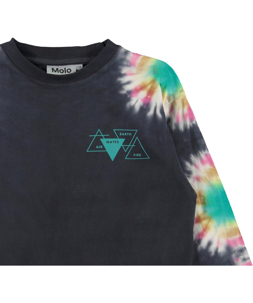 Rin - Navy Tie Dye - Blå bluse med tie-dyr print på ærmerne