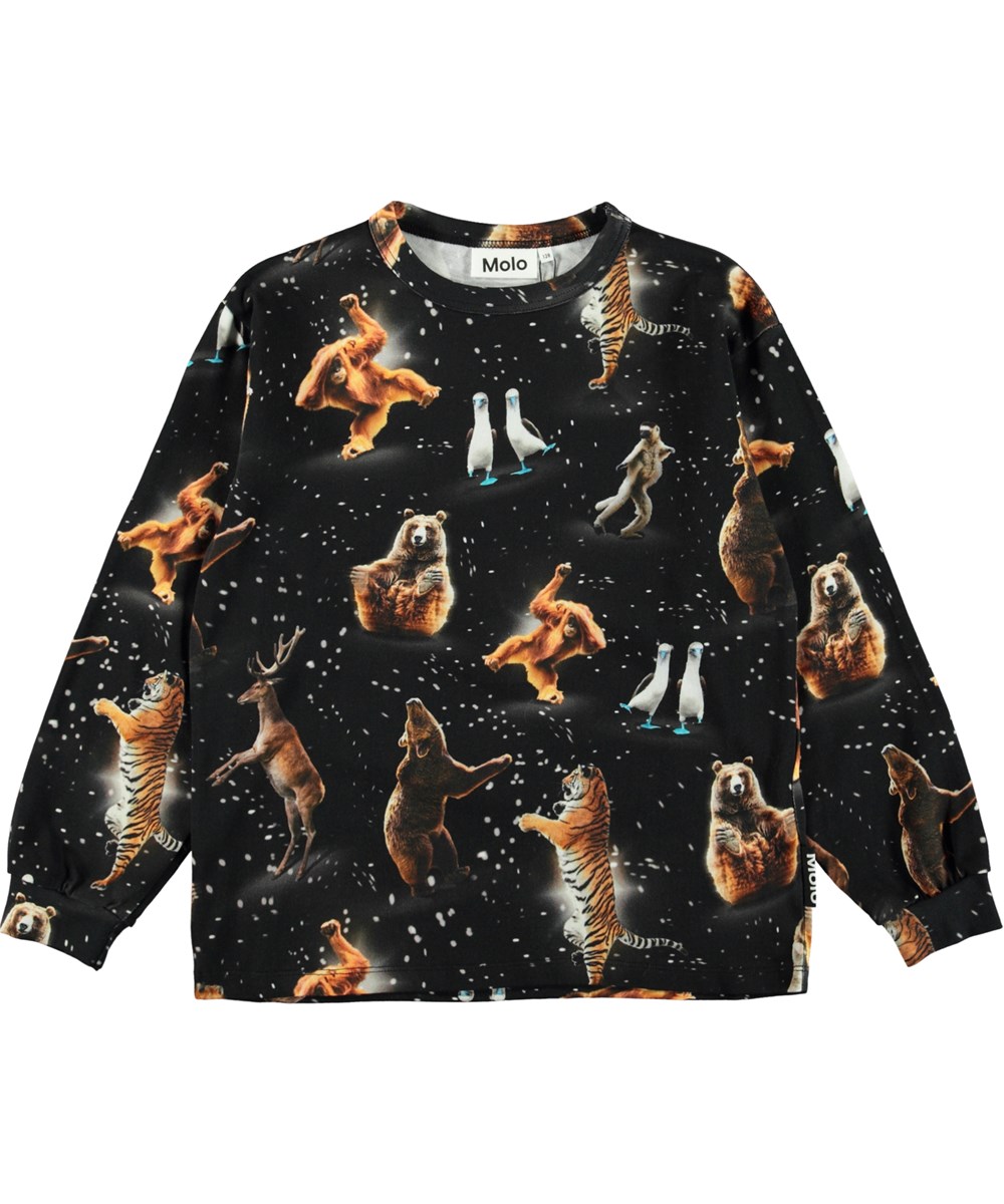 Rin - Party Animals - Økologisk sort bluse med fest glade dyr