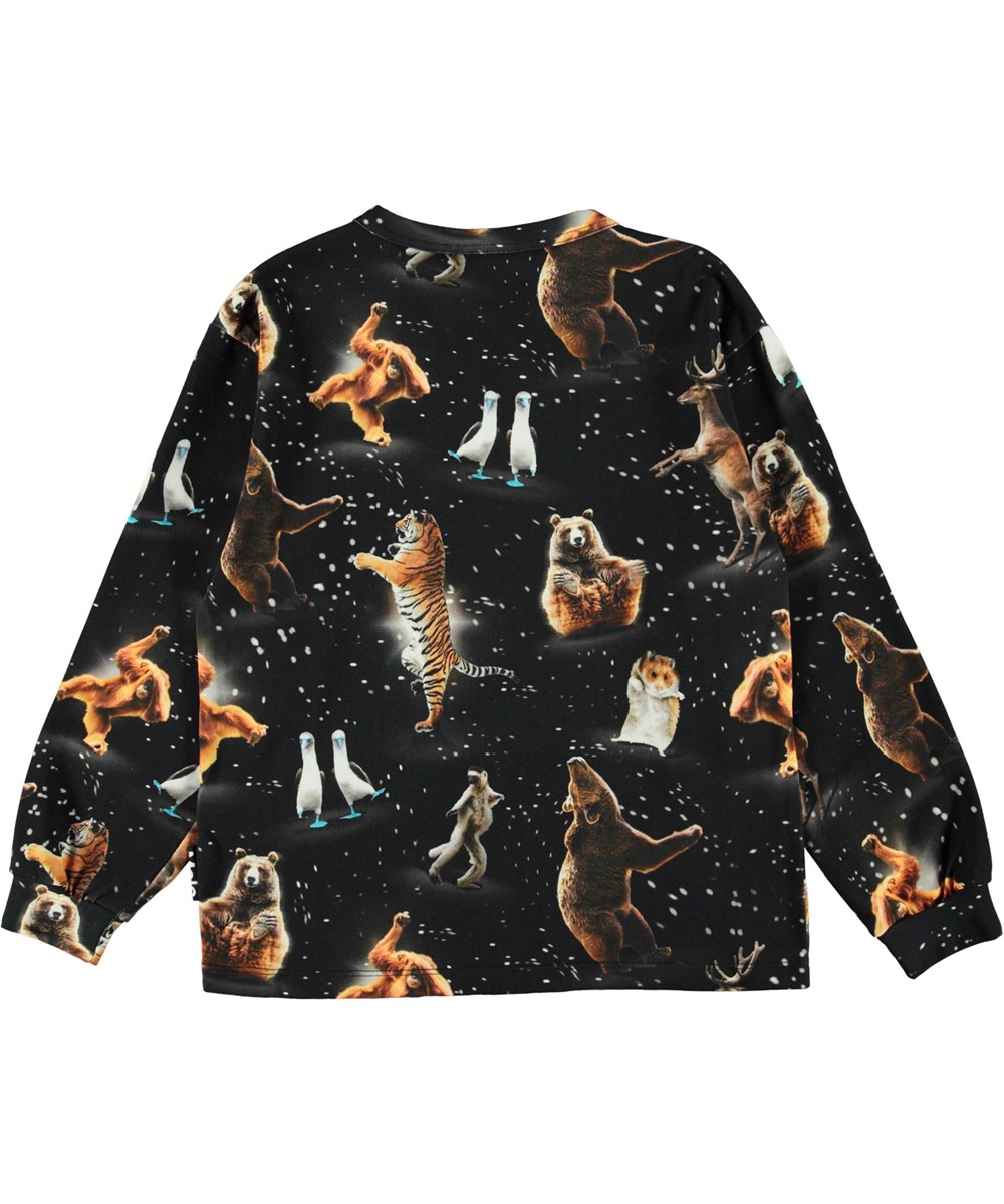 Rin - Party Animals - Økologisk sort bluse med fest glade dyr
