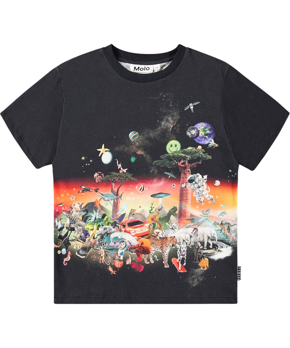 Rodney - All Things - Sort t-shirt i økologisk bomuld med fantasi print