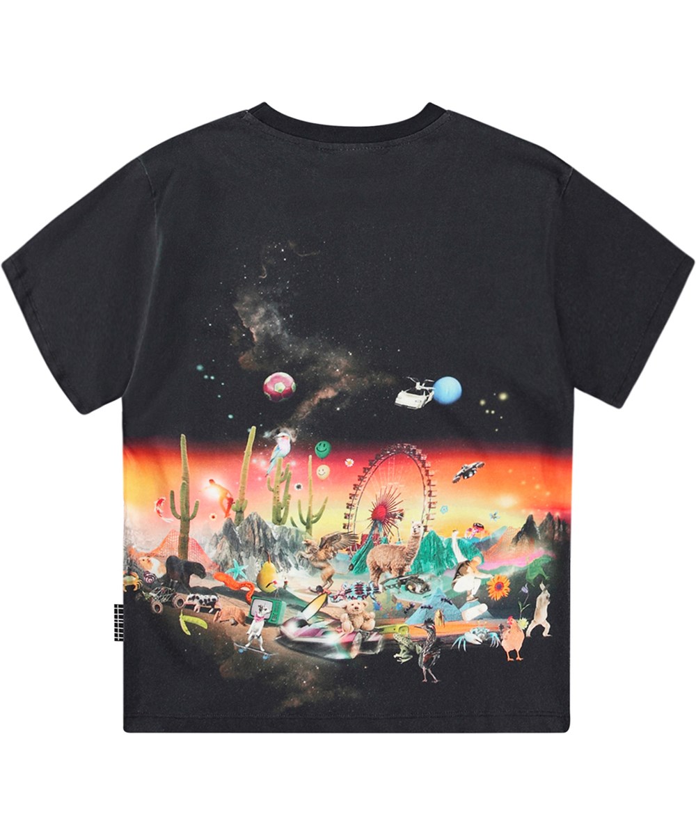 Rodney - All Things - Sort t-shirt i økologisk bomuld med fantasi print