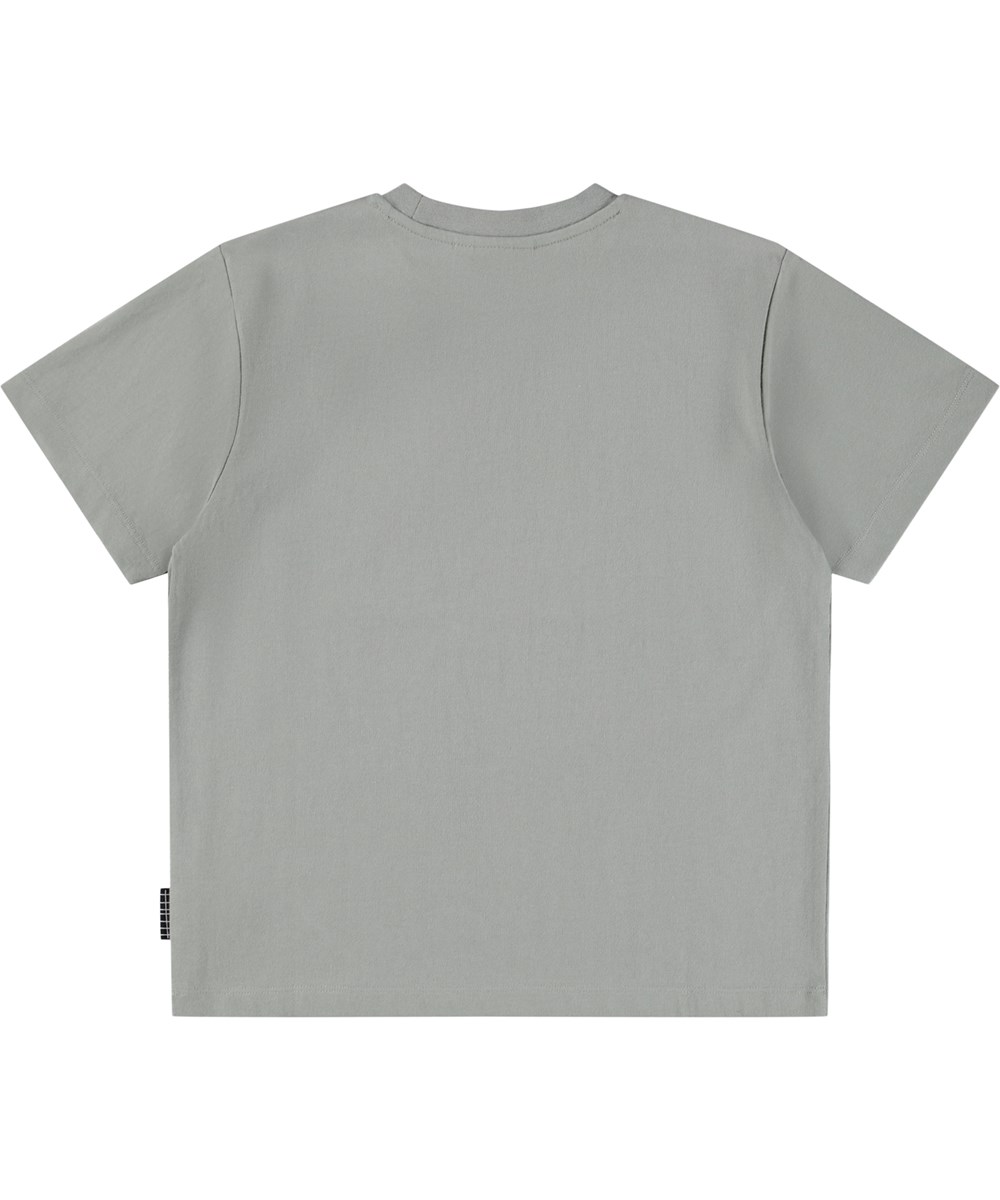 Rodney - Beaming Up - Grå oversize t-shirt til børn i blødt økologisk bomuld med korte ærmer og ribkant i halsen.