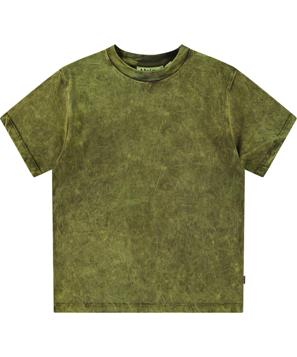 Rodney - Cambuci Dye - Grøn t-shirt til børn i økologisk bomuld med korte ærmer og ribkant i hals.