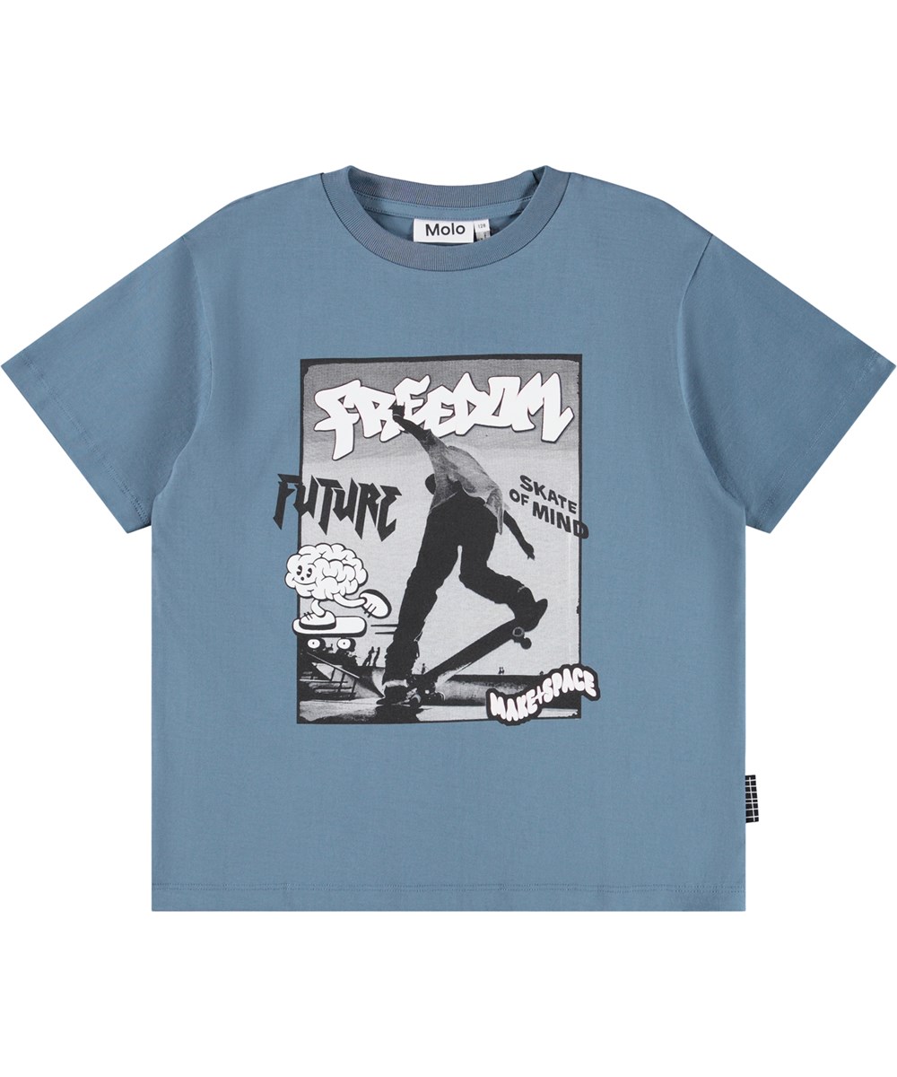 Rodney - Freedom Skate - Sort oversize t-shirt med print til børn i blødt økologisk bomuld med korte ærmer og ribkant i halsen.