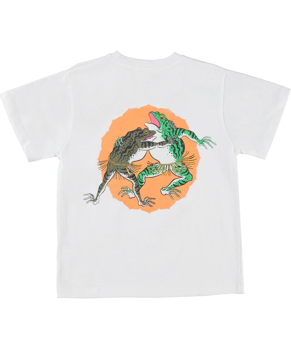 Rodney - Frog Wrestlers - Hvid økologisk t-shirt med bryder frø print