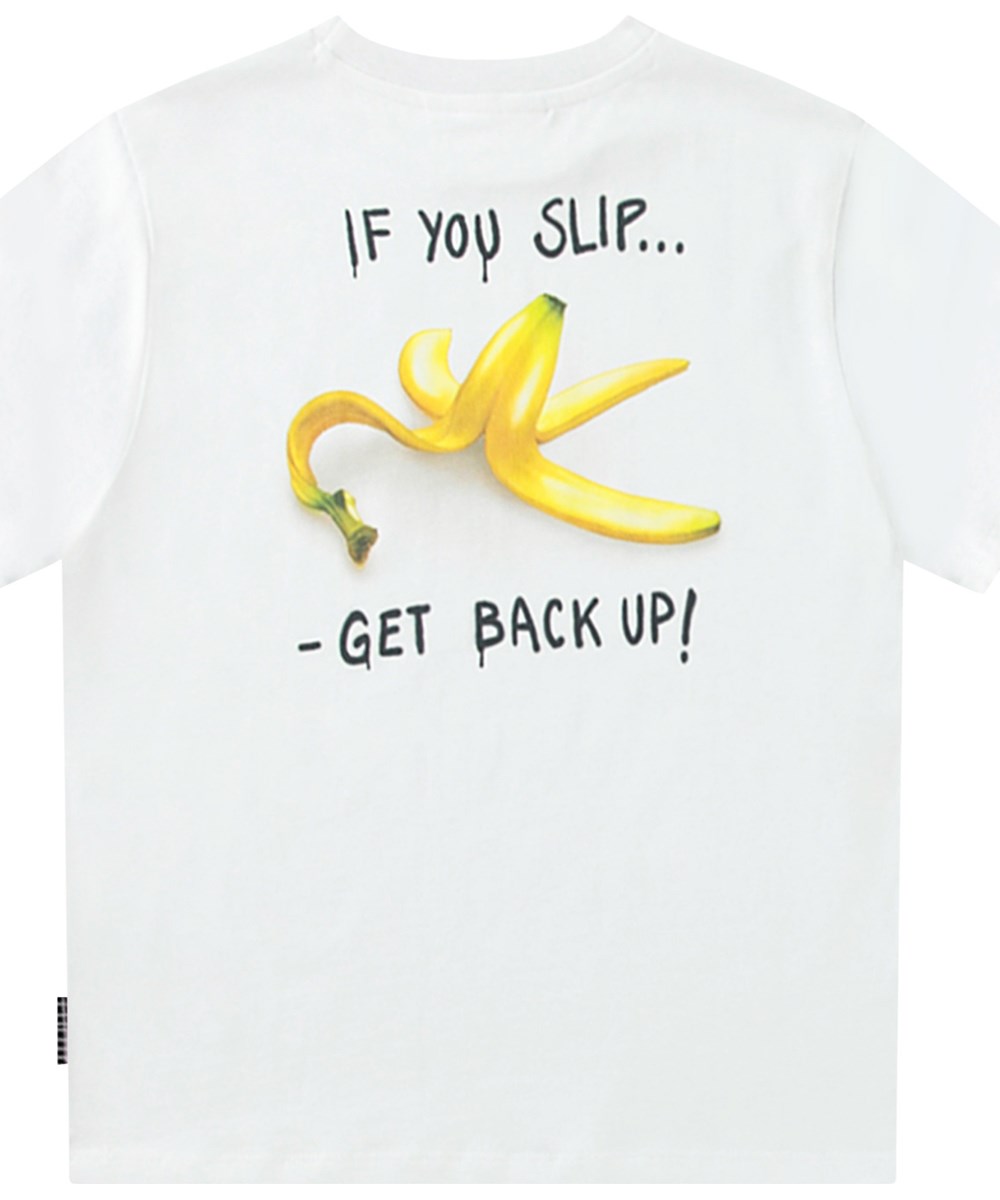 Rodney - If You Slip___ - Hvid t-shirt med print til børn i økologisk bomuld med korte ærmer og ribkant i hals.