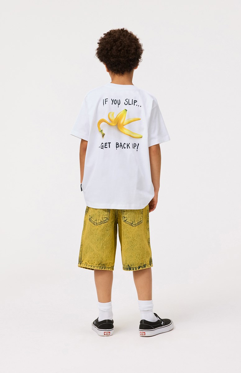 Rodney - If You Slip___ - Hvid t-shirt med print til børn i økologisk bomuld med korte ærmer og ribkant i hals.