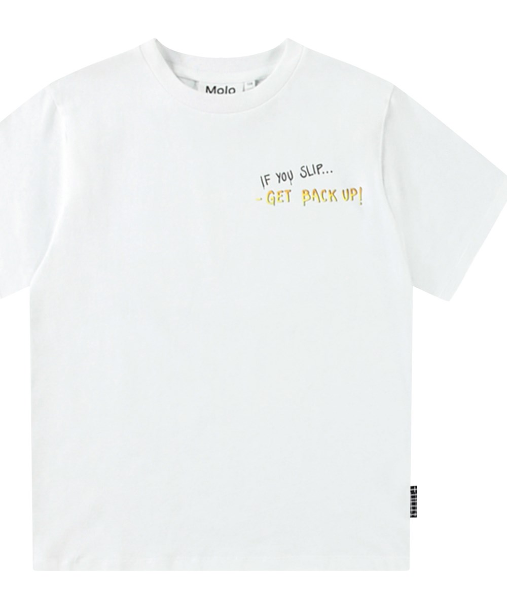 Rodney - If You Slip___ - Hvid t-shirt med print til børn i økologisk bomuld med korte ærmer og ribkant i hals.