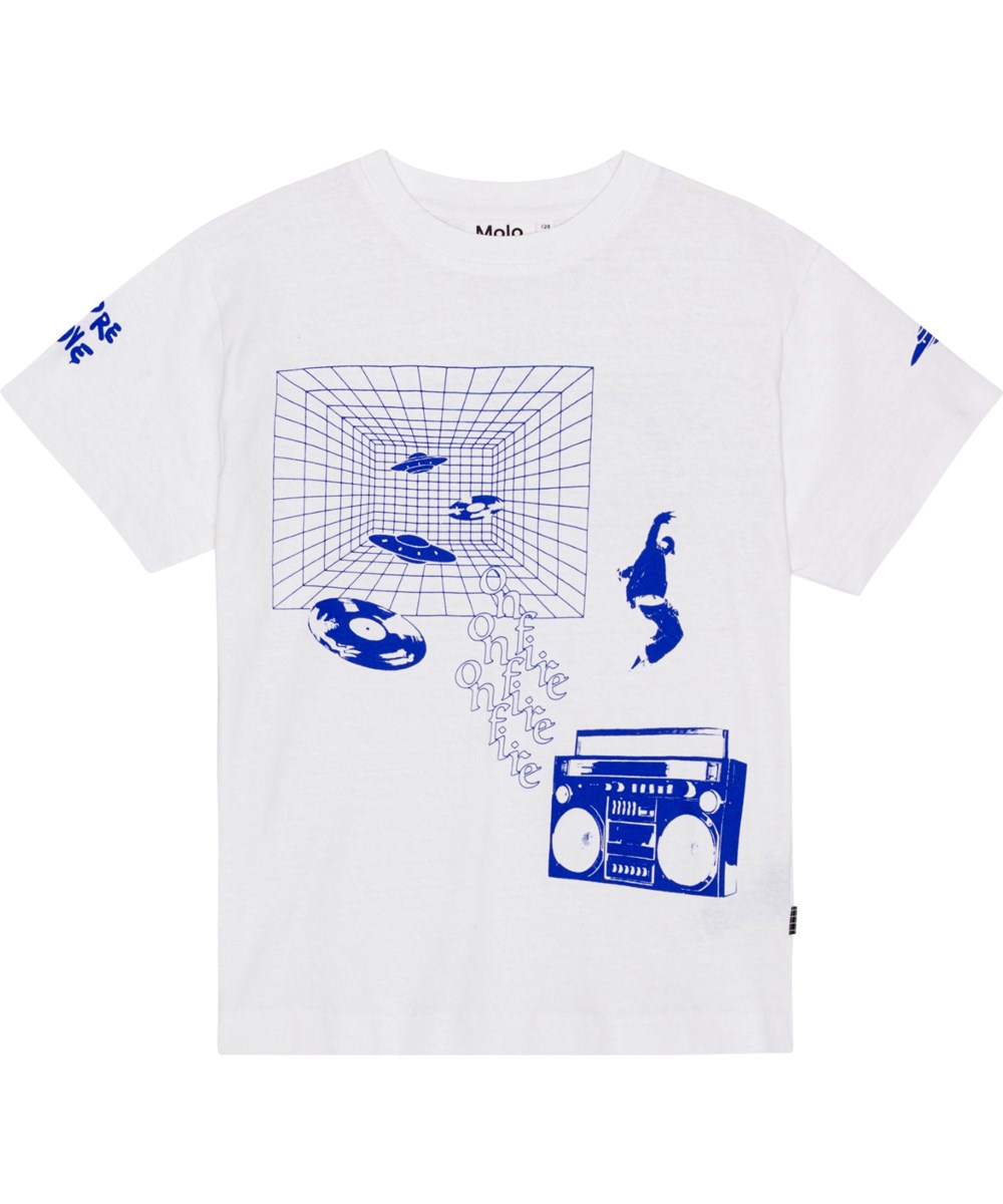 Rodney - Music Of Joy - Hvid t-shirt med blåt breakdancer placementprint