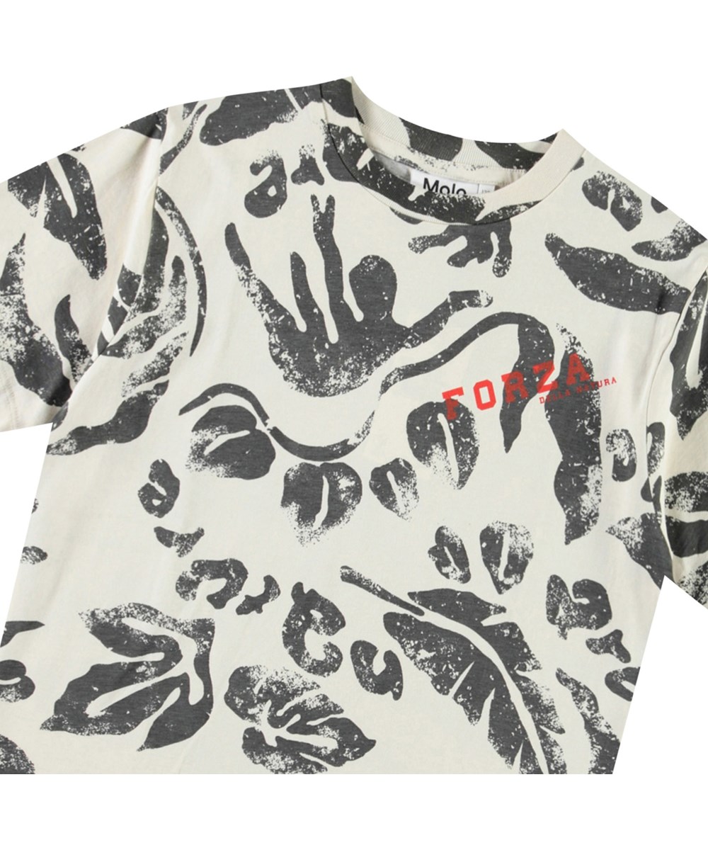 Rodney - Nature We Are - Råhvid t-shirt med print til børn i økologisk bomuld med korte ærmer og ribkant i hals.