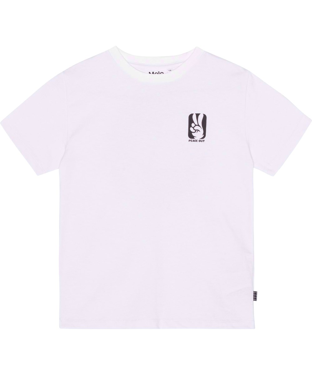 Rodney - Peace Basket - Hvid økologisk t-shirt med placeret basketball og peaceprint