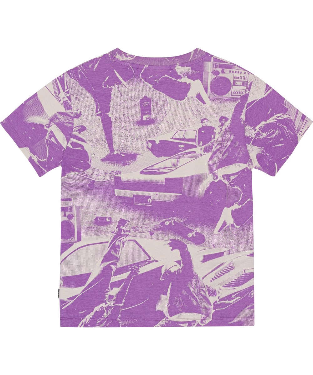 Rodney - Street Dance - Økologisk t-shirt med lilla allover breakdance print