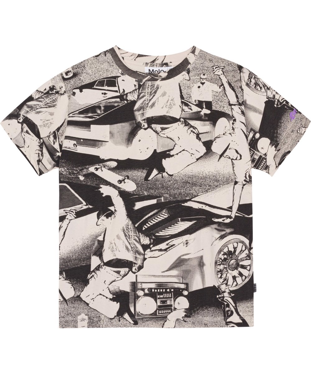 Rodney - Street Dancers - Økologisk t-shirt med sort allover breakdance print