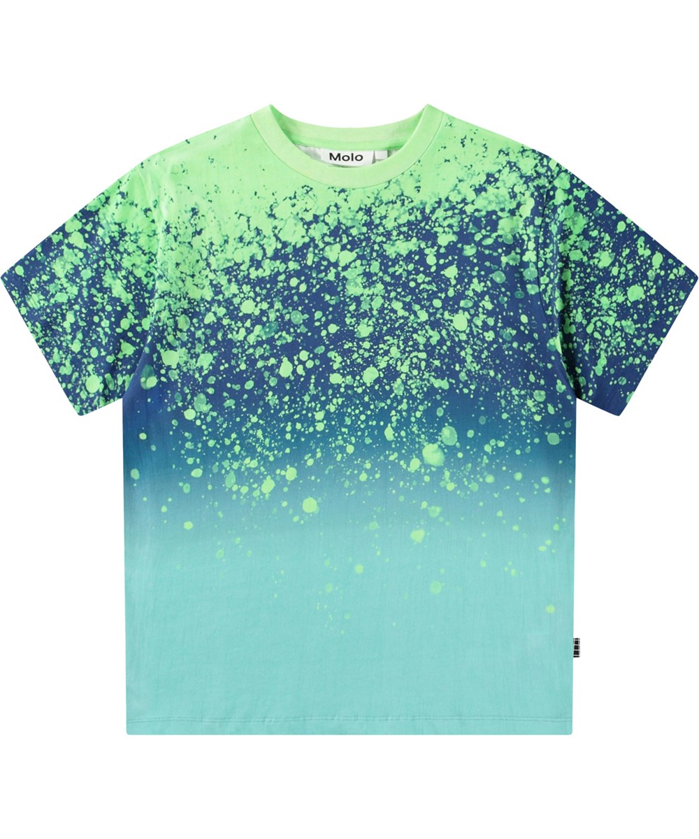 Rodney - Splash - Oversize blå t-shirt til børn i økologisk bomuld med korte ærmer og ribkant i halsen.