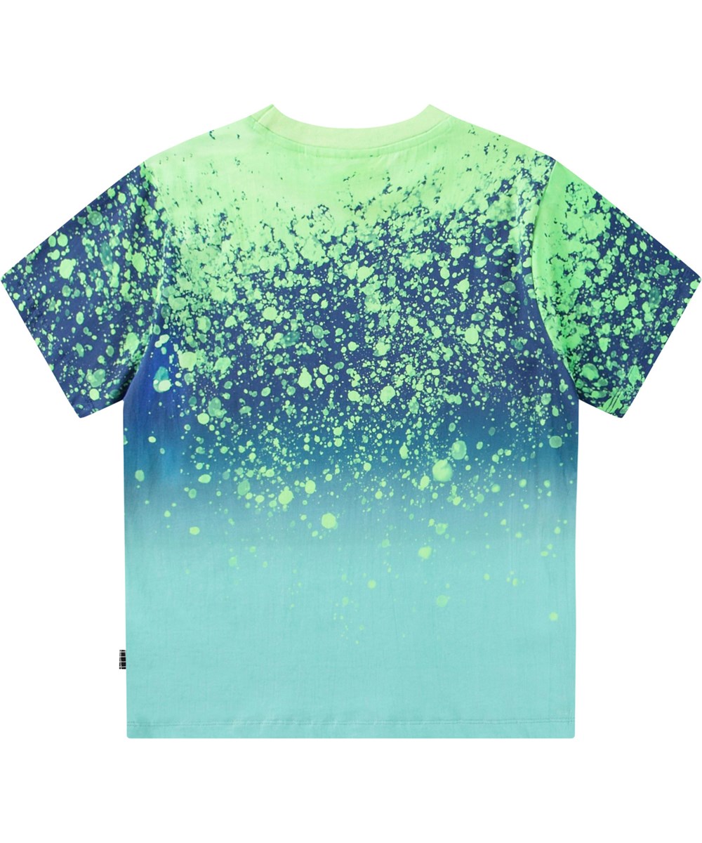 Rodney - Splash - Oversize blå t-shirt til børn i økologisk bomuld med korte ærmer og ribkant i halsen.