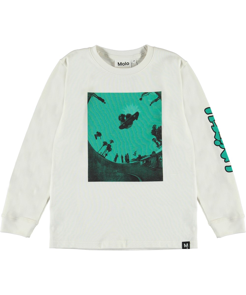 Rogert - Skatepool - Hvid bluse med skate print