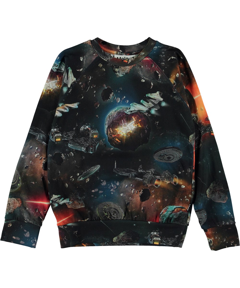 Romeo - Space Fantasy - Sort økologisk langærmet t-shirt i allover retro spaceprint