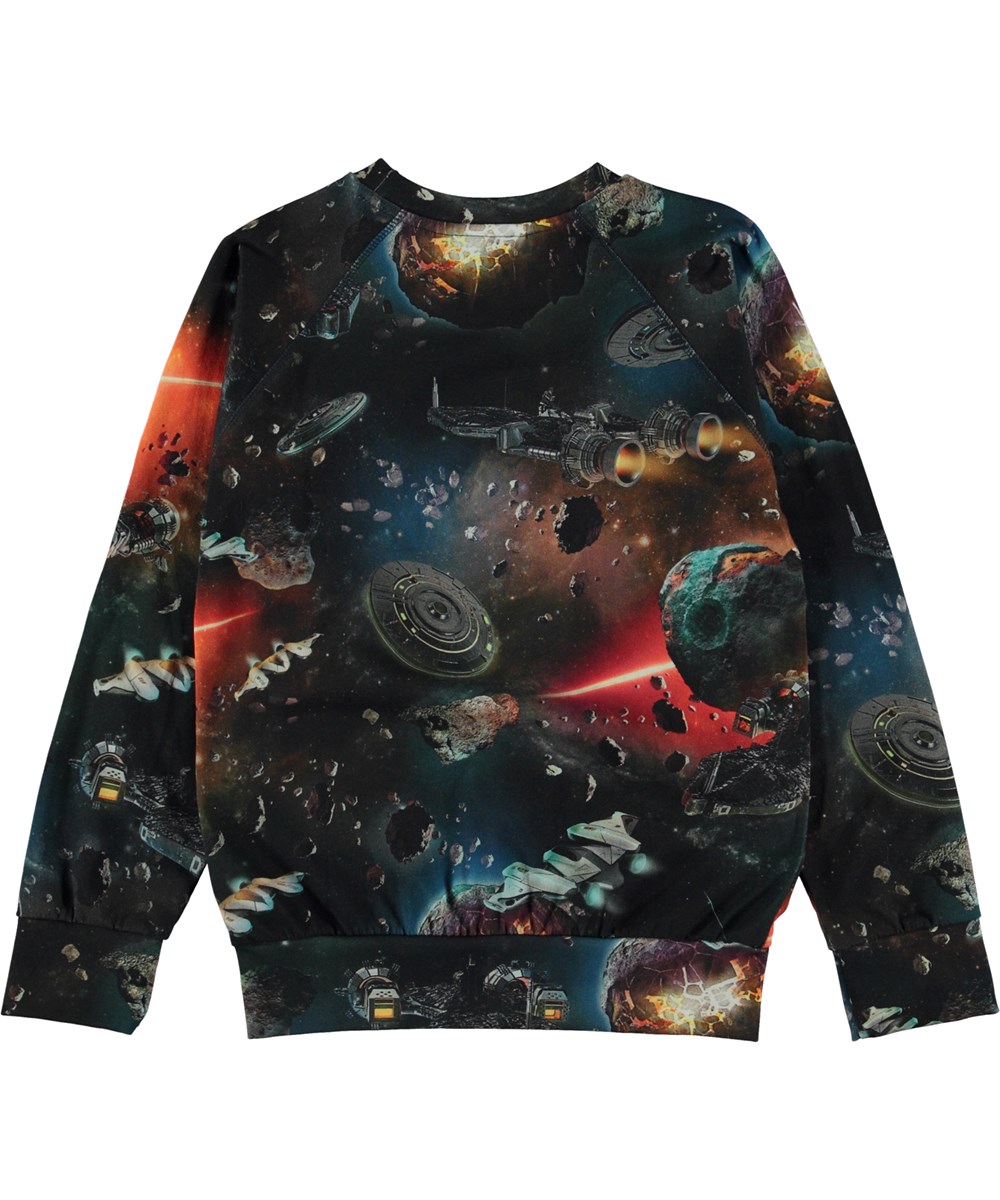 Romeo - Space Fantasy - Sort økologisk langærmet t-shirt i allover retro spaceprint