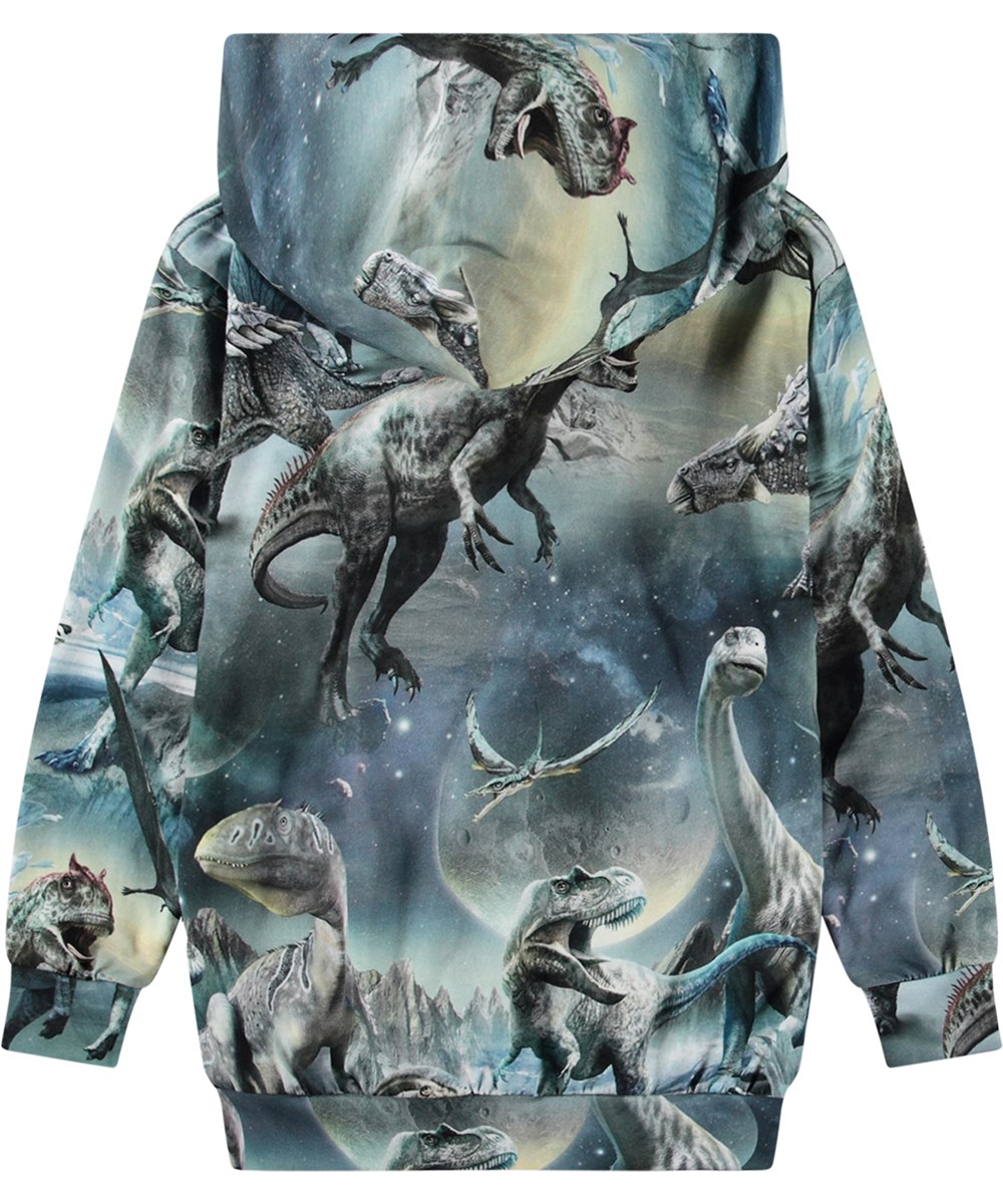 Romo - Dinoverse - Blå hættetrøje i økologisk bomuld med dino print