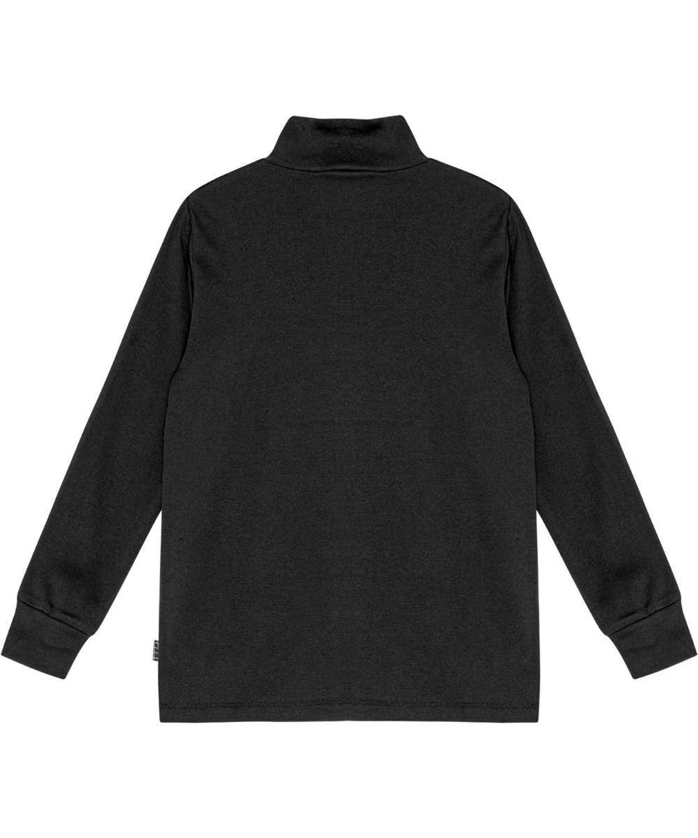 Rono - Black - Sort højhalset bluse i økologisk bomuld