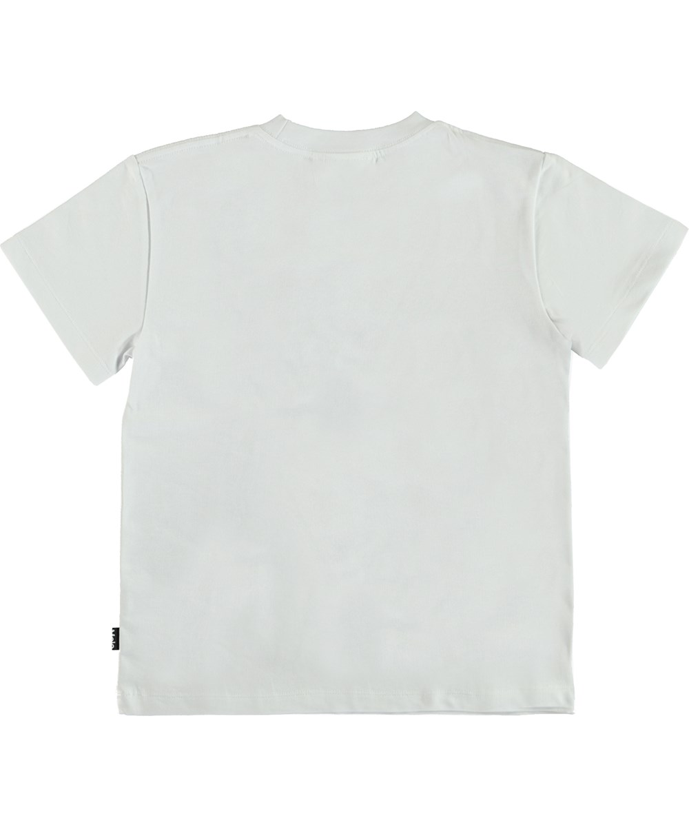 Roxo -  Cars 'N' Stars - Hvid t-shirt med racerbil blandt skyer og stjerner print.