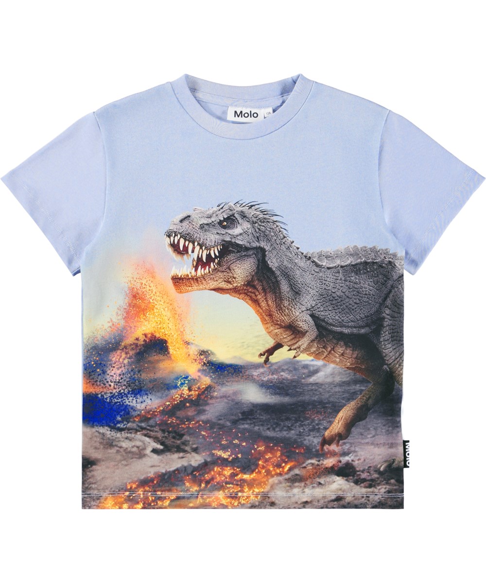 Roxo - Dino Blue Moon - Lyseblå oversize t-shirt til børn i blødt økologisk bomuld med korte ærmer og ribkant i halsen.