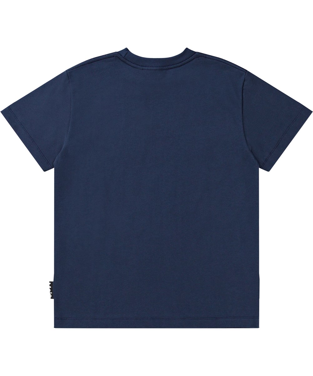 Roxo - Dino Night - Mørkeblå t-shirt i økologisk bomuld med vinter dino print