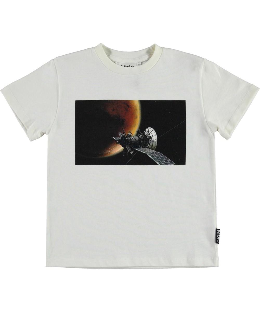 Roxo - Mars Satellite - Økologisk hvid t-shirt med mars og satelit print