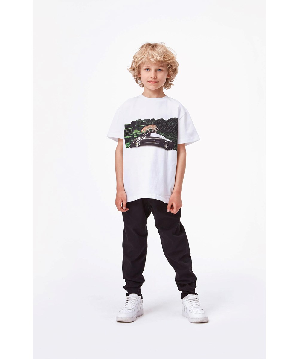 Roxo - Techno Leopard - Økologisk hvid t-shirt leopard