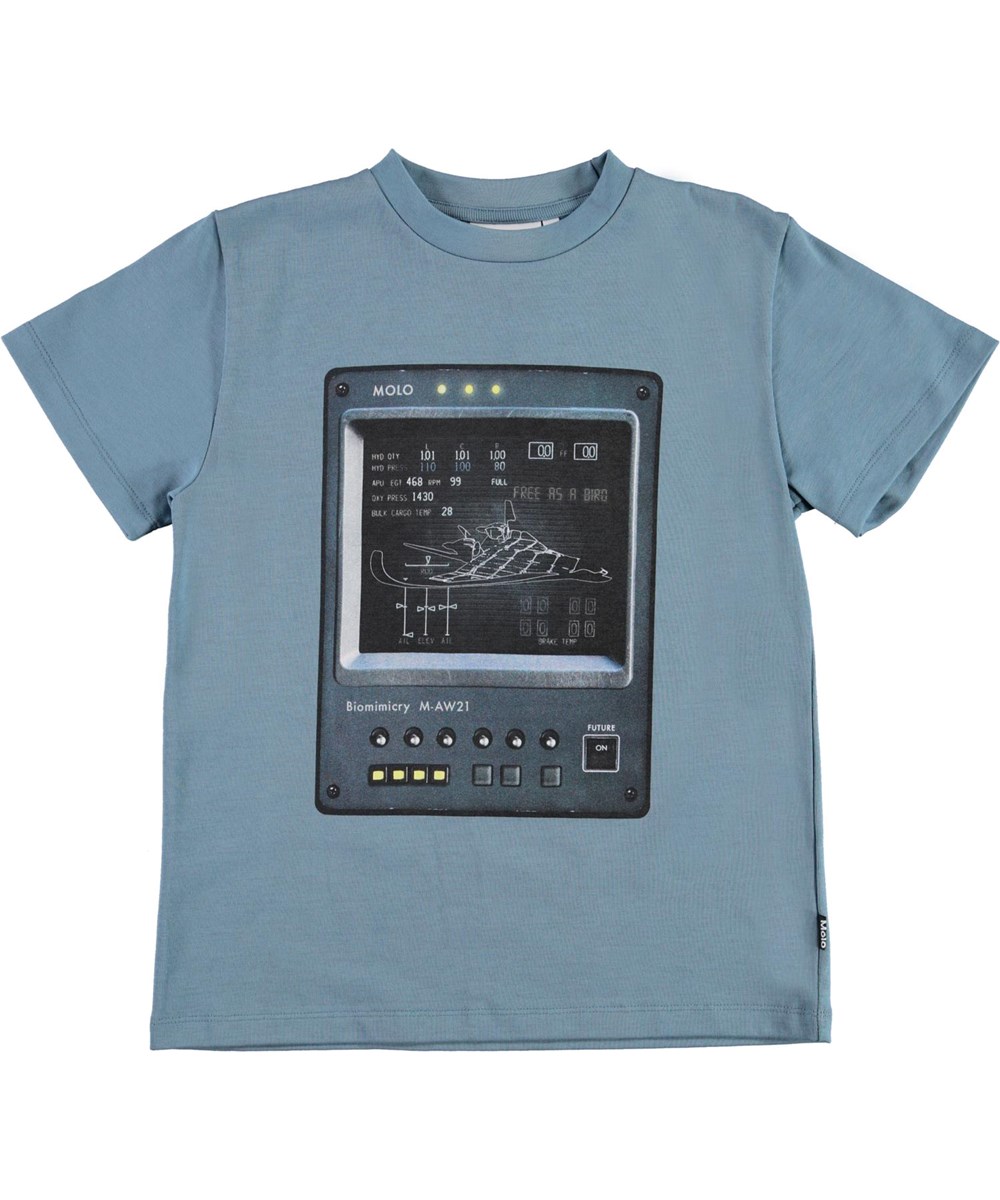 Roxo - Aero - Økologisk blå t-shirt med raket print