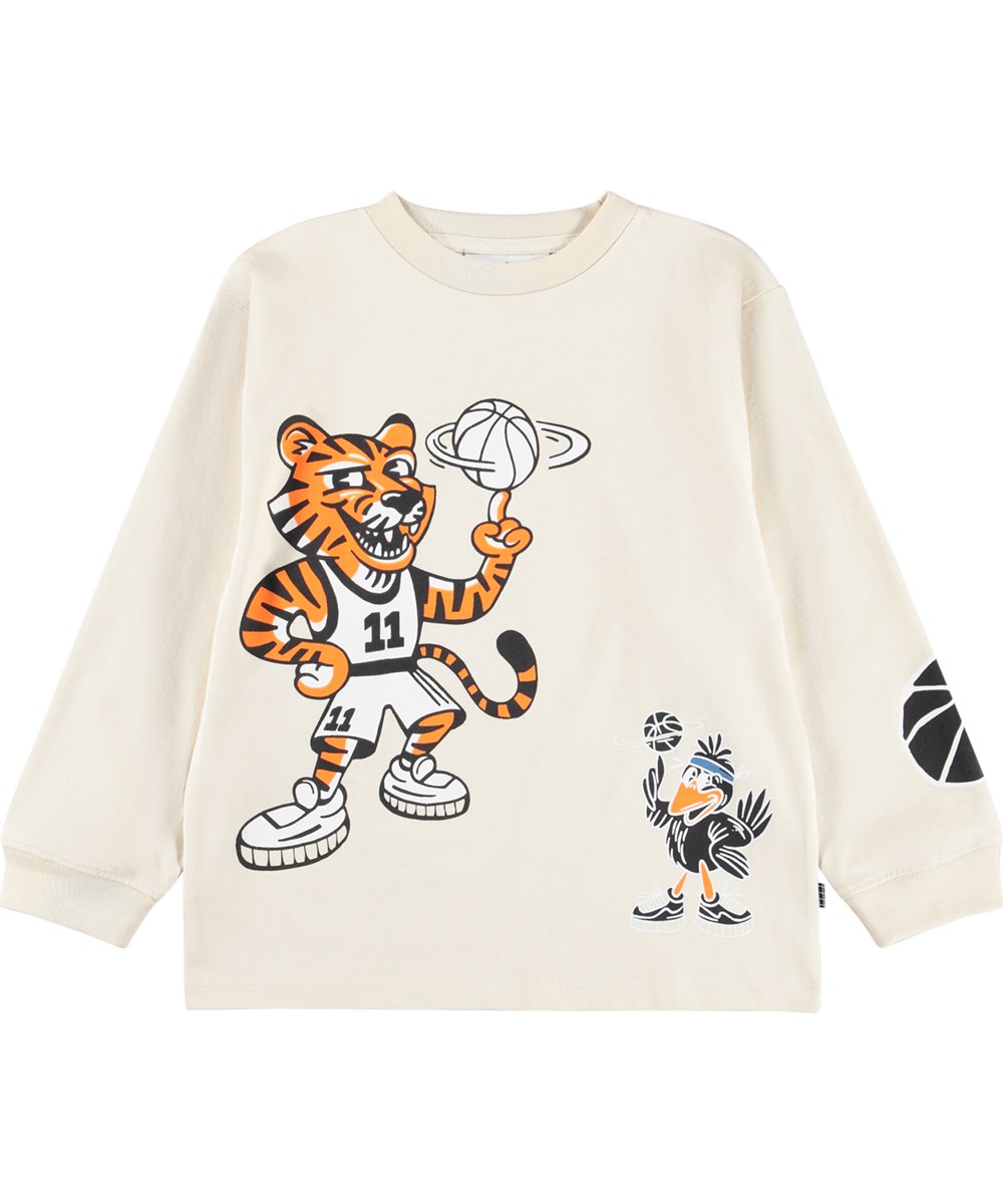 Rube - Basket Mascots - Beige lang ærmet bluse i økologisk bomuld til børn