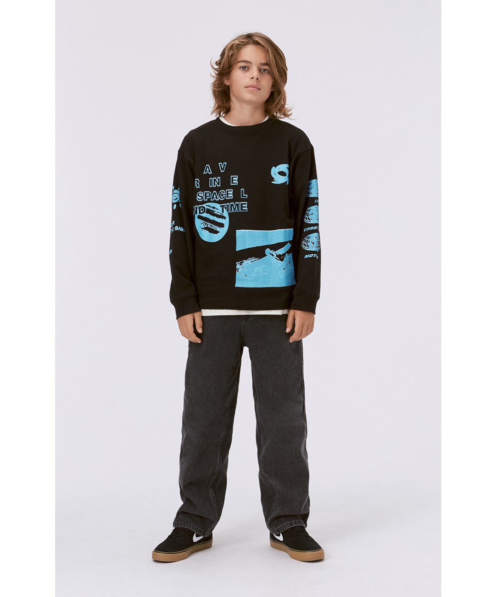 Rube - Graphic Horizon - Sort langærmet t-shirt med grafisk placement print