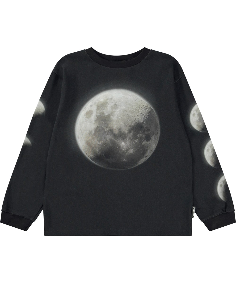 Rube - Moon Phase - Sort økologisk langærmet t-shirt med placement print af månens faser