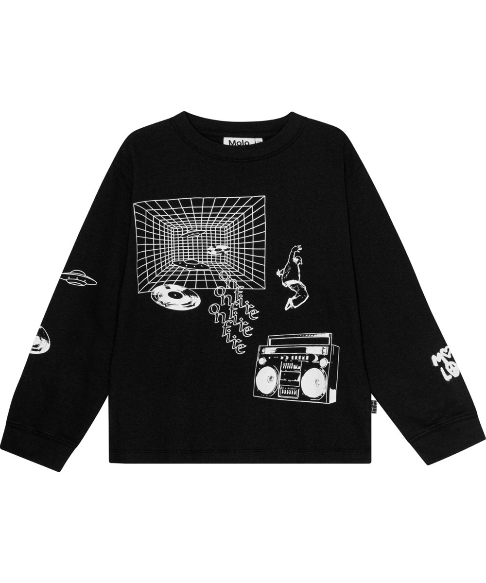 Rube - Music Of Joy - Sort langærmet bluse med hvidt breakdancer placementprint