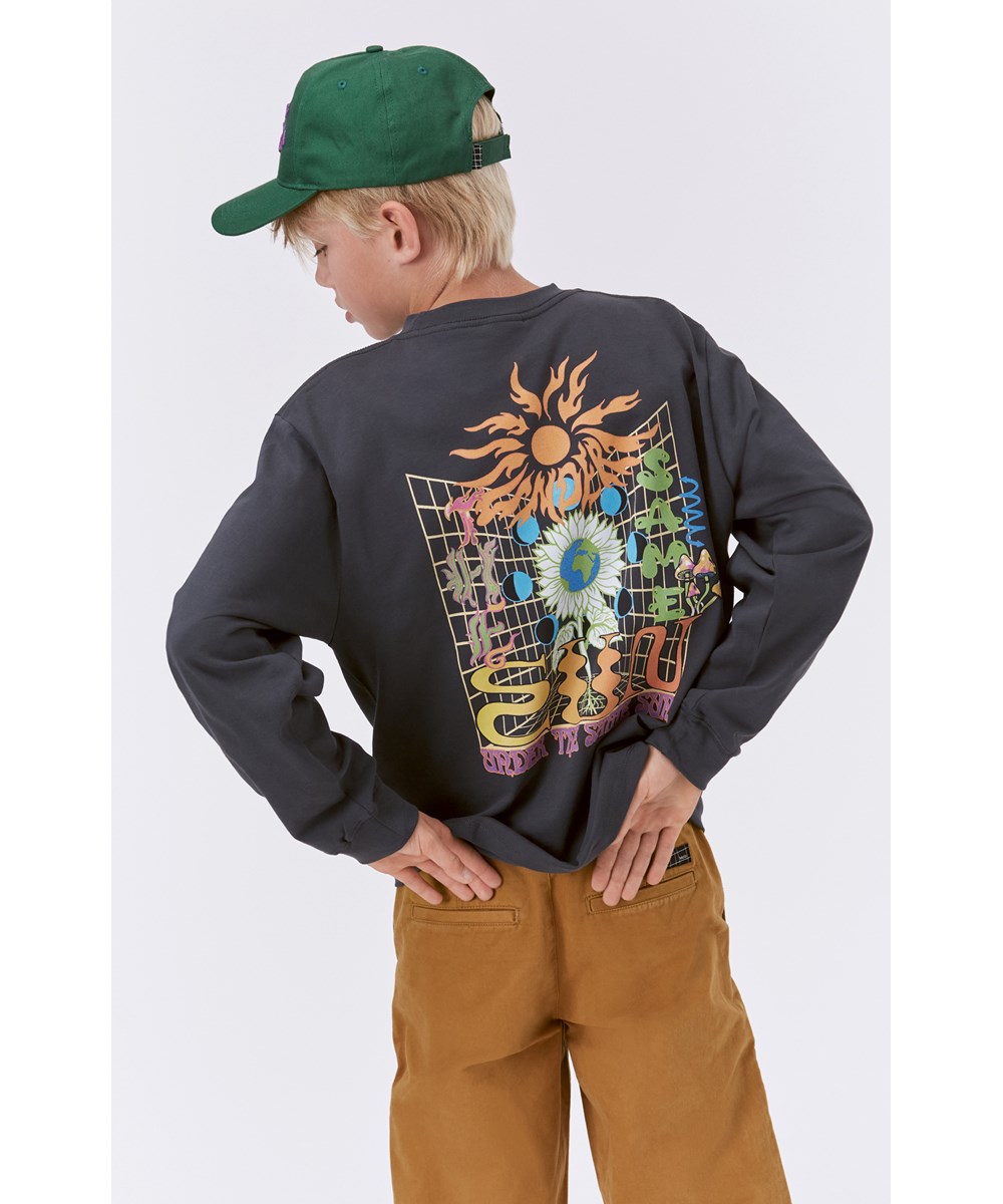 Rube - Under The Sun - Sort økologisk langærmet t-shirt med solsikkeprint