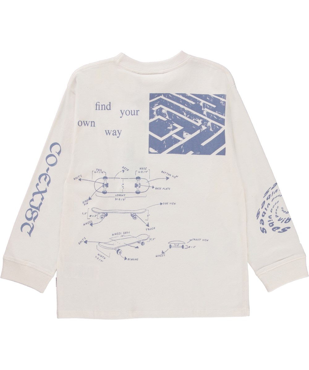 Rube - Naturelle - Hvid økologisk langærmet t-shirt med placement collageprint