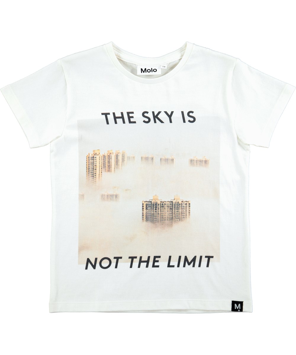 Runi - White Star - Kortærmet hvid t-shirt med print og grafisk tekst