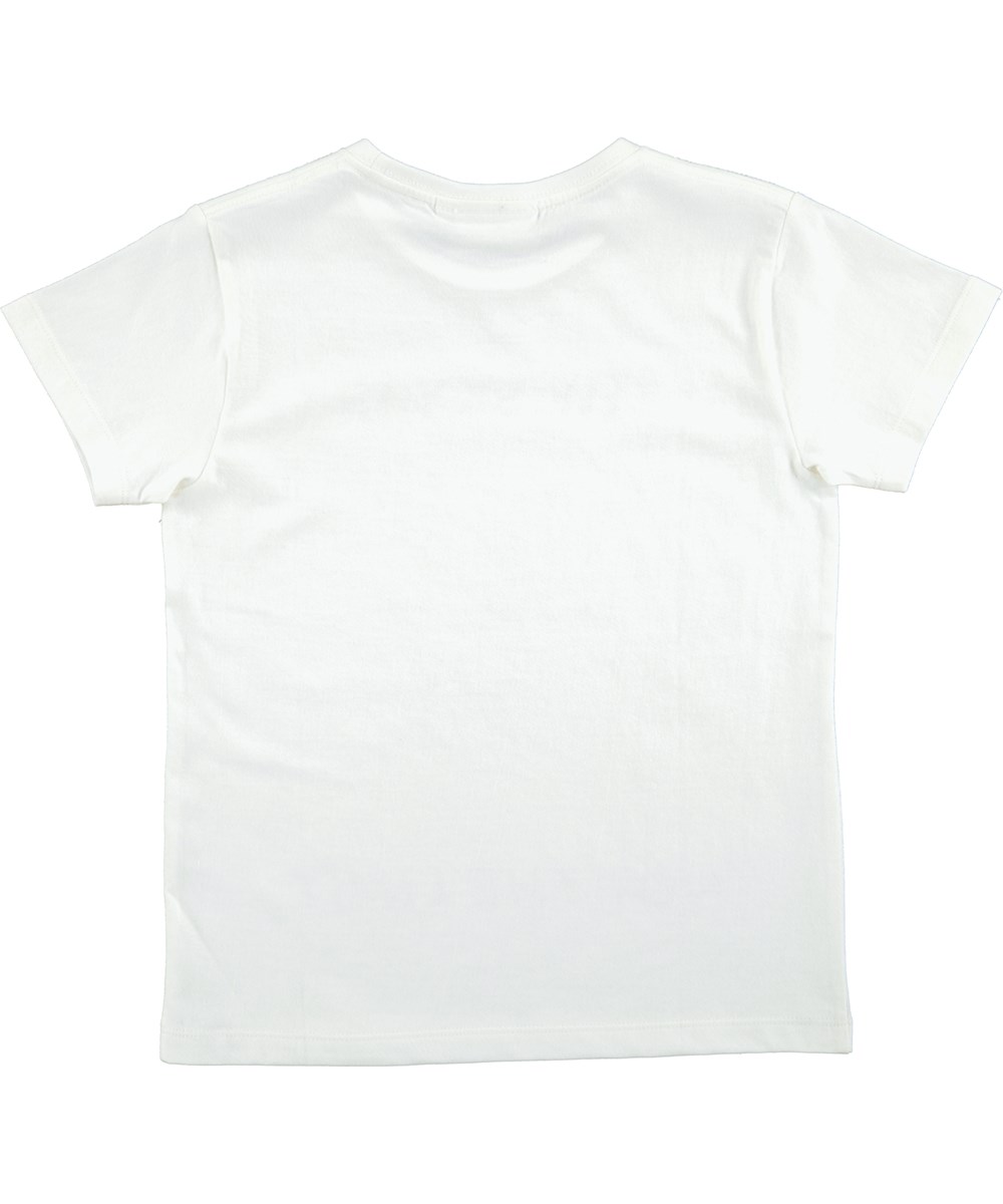 Runi - White Star - Kortærmet hvid t-shirt med print og grafisk tekst