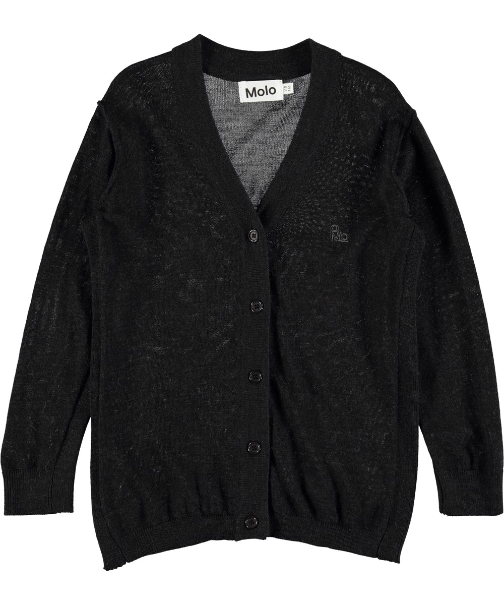 Benicio - Black Melange - Sortmeleret tynd cardigan i uld